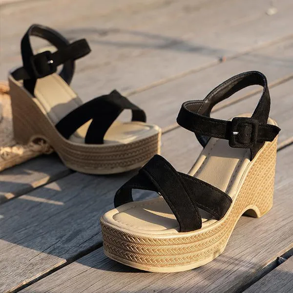 Women's Retro Cross Strap Thick Sole Wedge Sandals 99312313S
