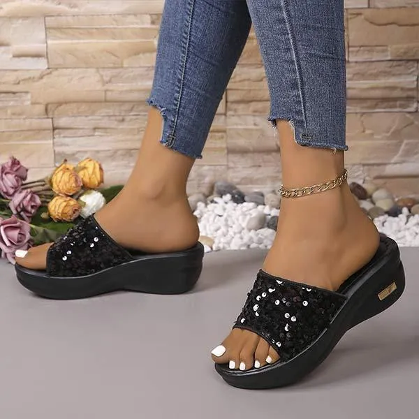 Women's Sequin Platform Wedge Sandals 71901185C