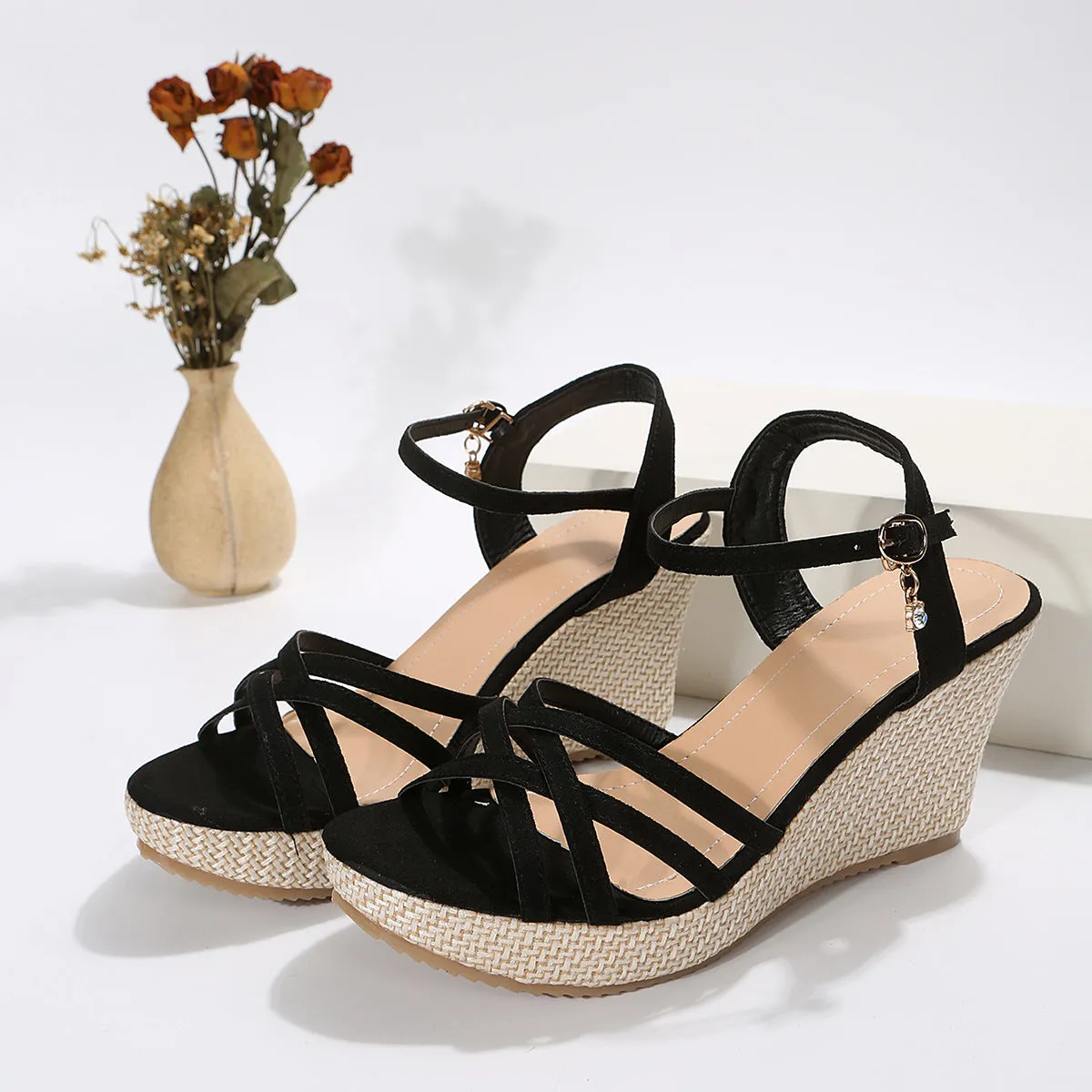 Women’s Strappy High Wedge Sandals in 2 Colors