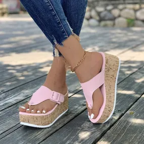 Women's Thick-Sole Wedge Heel Buckled Sandals 78412747C