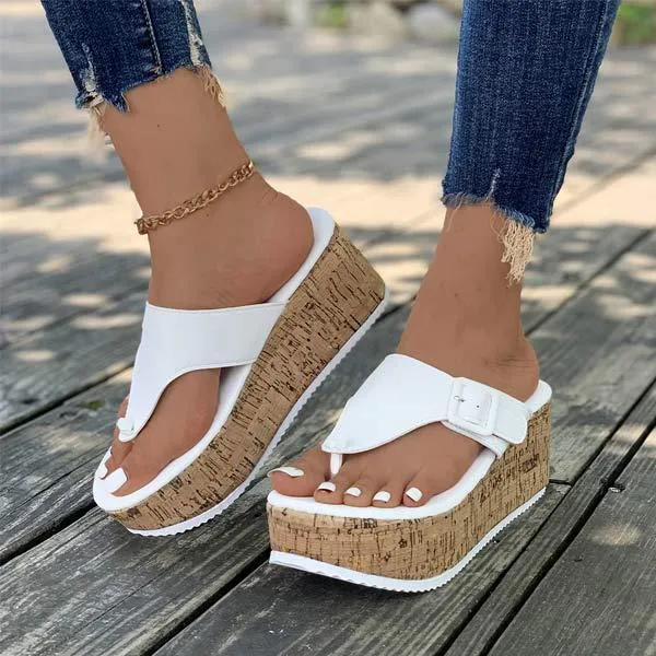 Women's Thick-Sole Wedge Heel Buckled Sandals 78412747C